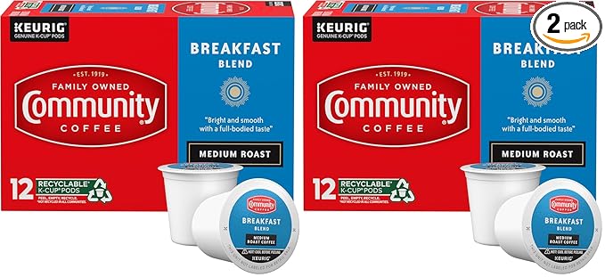 Community Coffee Breakfast Blend 12 Count Coffee Pods, Medium Roast, Compatible with Keurig 2.0