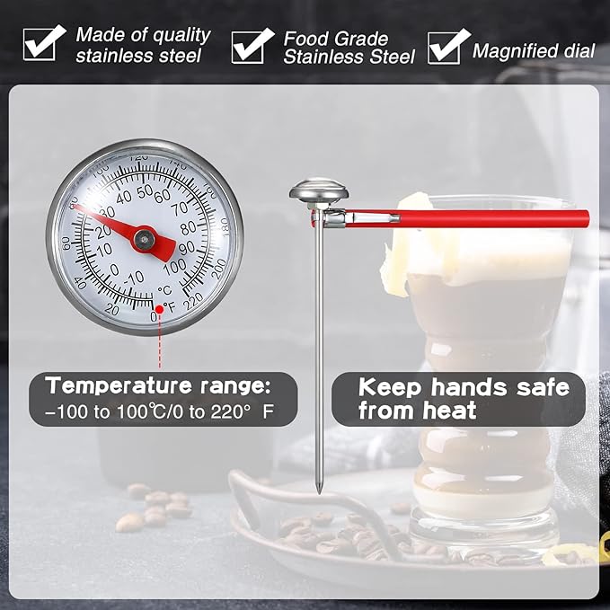 Xuhal 12 Pcs Stainless Steel Kitchen Thermometer with 5 Inch Long Stem 1 Inch Dial Thermometer Milk