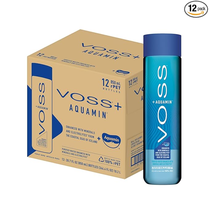 VOSS+ Aquamin Enhanced Water - Pack of 12 Bottles, 850ml Each - Purified Hydrating Water - 74 Trace