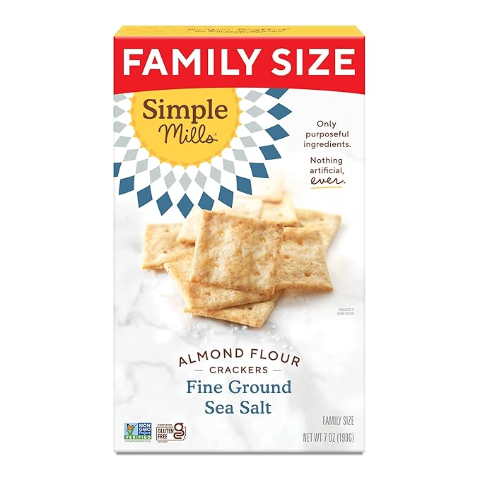 Simple Mills Almond Flour Crackers, Family Size, Fine Ground Sea Salt - Gluten Free, Vegan, Healthy