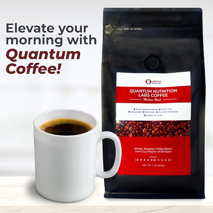 Quantum Organic Whole Roasted Coffee Beans - Medium Roast, From Guji Region of Ethiopia, Crafted