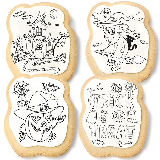 Halloween Cookies Decorating Kit Coloring Gift For Kids Food | 4 Jumbo Cookies + 3 Edible Markers |