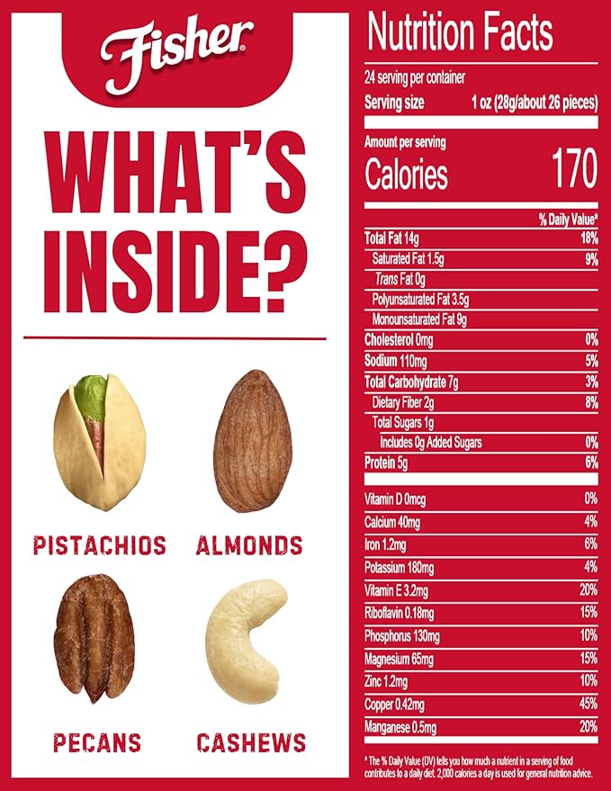 Fisher Oven Roasted Never Fried Deluxe Mixed Nuts, 24 Ounces (Pack of 1), Almonds, Cashews, Pecans