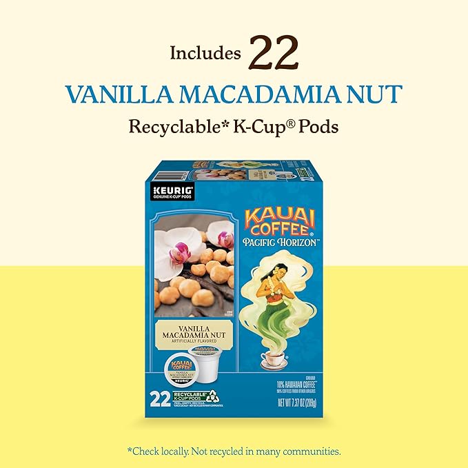 Kauai Coffee K-Cup Pods for Keurig Brewers – Arabica Coffee, 10% Hawaiian – Medium Roast, Vanilla