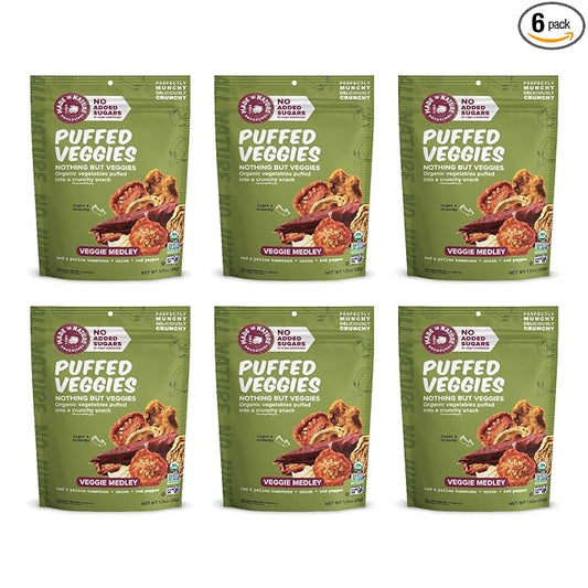Made In Nature Organic Puffed Veg Medley, 1 Ounce (Pack of 6) ??Veggie Variety Pack, Vegan Snack
