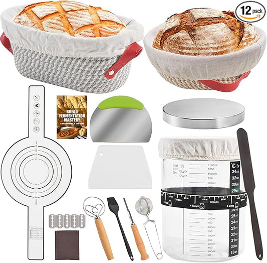 Sourdough Starter Kit, Sourdough Bread Baking Supplies with with 40oz Jar, 10" & 11" Cotton