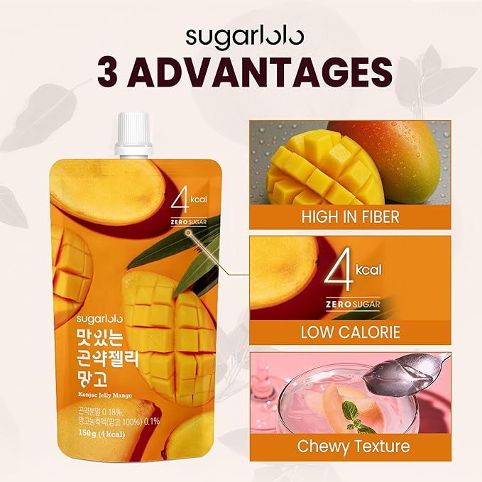 Sugarlolo Konjac Sweet Mango Jelly Snack - Vegan Jello with Zero Sugar | Only 4 Calories per Pouch
