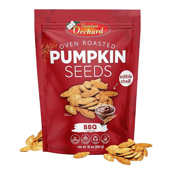 PREMIUM ORCHARD Flavored Pumpkin Seeds Oven Roasted | BBQ | High Protein Snacks for Kids and Adults
