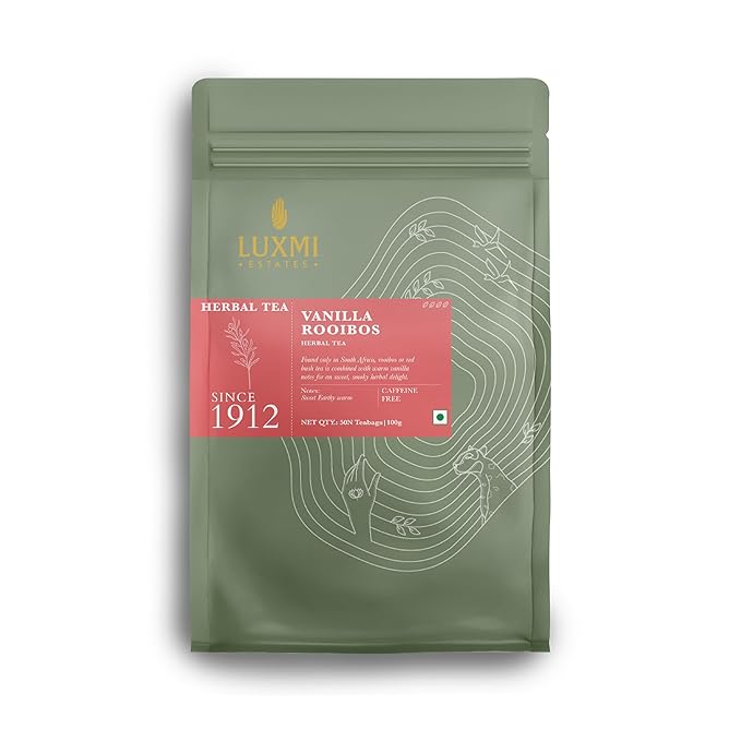 Luxmi Estates Rooibos Vanilla Organic Rooibos Tea (50 Tea Bags) Caffeine Free Tea Bags For