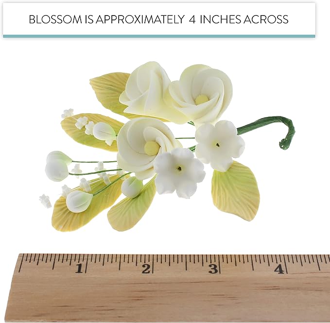 Global Sugar Art Tropical Frangipani Plumeria Cake Topper Sugar Cake Flowers Spray, Small, White