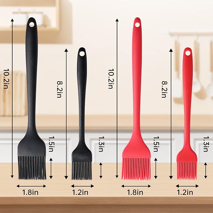 4 Pack Silicone Basting Pastry Brushes with 2 Wood Handle Culinary Oil Brushes, Heat Resistant
