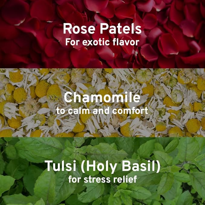 HANDPICK, Rose Buds Herbal Tea Bags - 50 Count | Caffeine Free Tulsi Tea with Chamomile & Rose