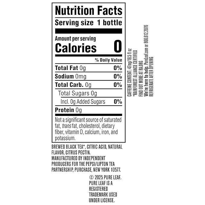 Pure Leaf Iced Tea, Unsweetened Lemon, Real Brewed Tea, Zero Sugar & Zero Calories, 18.5 Fl Oz