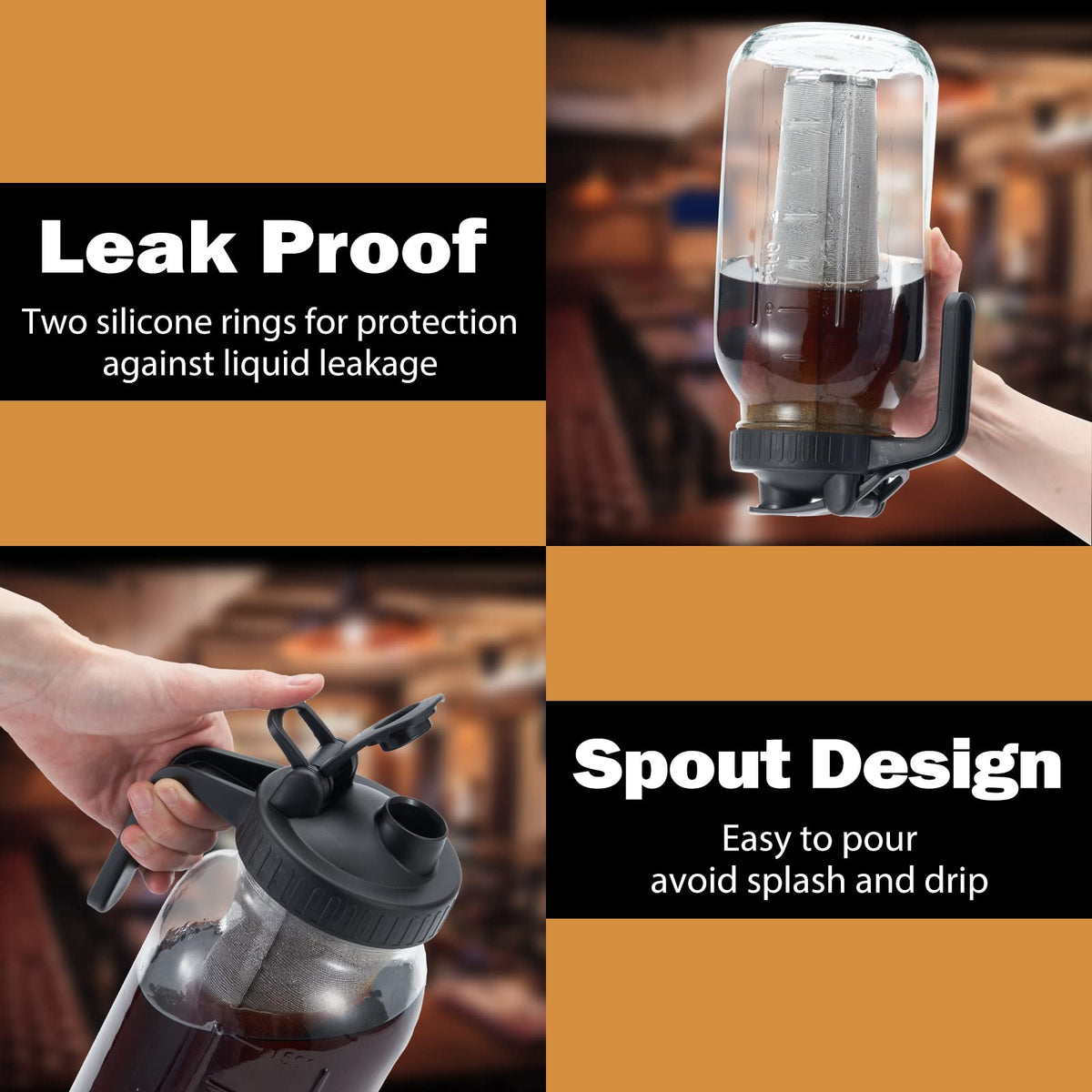 Cold Brew Mason Coffee Maker - 64oz Iced Coffee Pitcher with Stainless Steel Mixing Spoon & Super