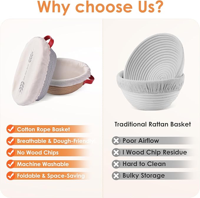 Banneton Bread Proofing Basket, Oval And Round Sourdough Proofing Baskets, Cotton Rope Bowls