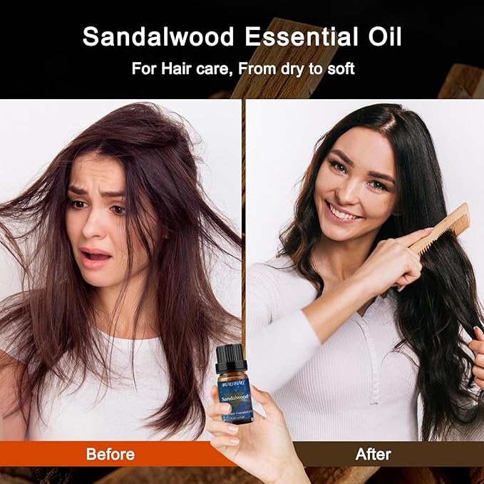 BURIBURI Sandalwood Essential Oils for Diffuser, Skin, Hair, 100% Pure, Fragrance Oil for Candle