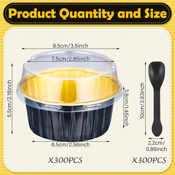 Hushee 600 Pcs Aluminum Foil Baking Cups with Lids and Spoons 5oz Disposable Ramekins Dessert