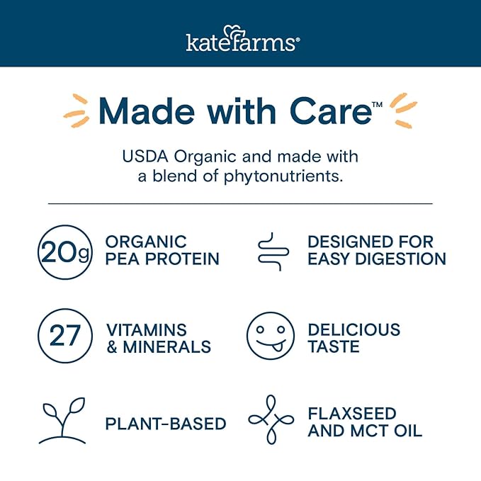 KATE FARMS Organic 1.4 High Calorie Nutrition Shake, Chocolate, 20g Protein, 27 Vitamins and