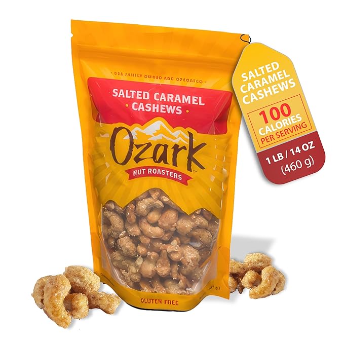 OZARK NUT ROASTERS, Salted Caramel Cashews, Flavored Snack Nuts, Gluten-Free Gourmet Candied