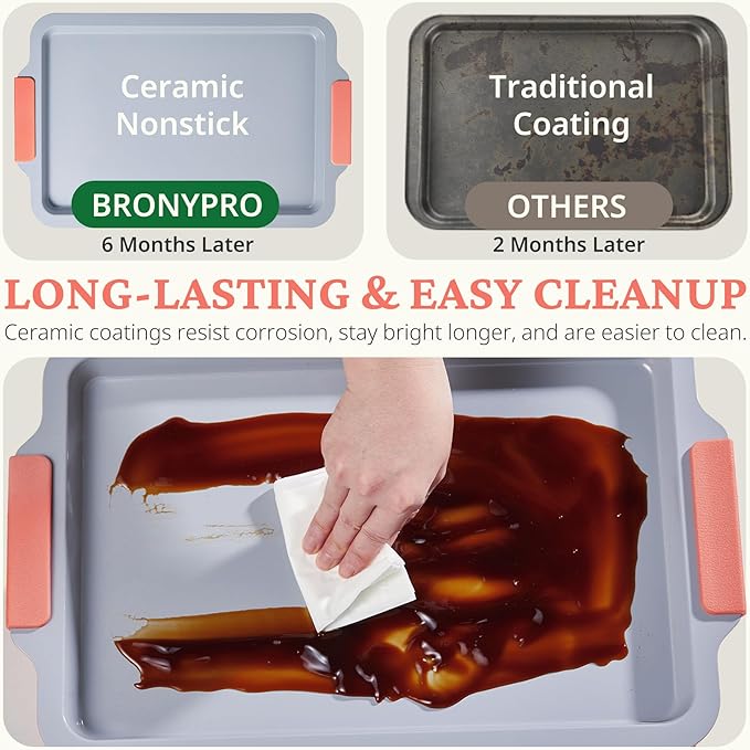BRONYPRO Non Stick Ceramic Baking Sheet Pan Set of 3, Natural Non Toxic Cookie Sheets for Baking
