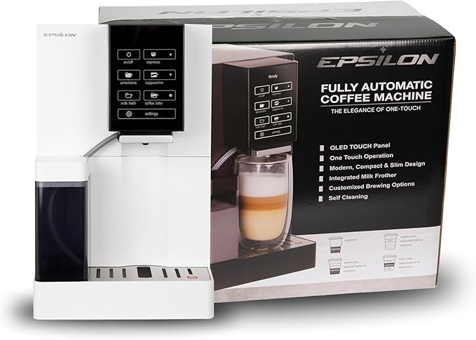 Epsilon Fully Automatic Coffee Machine, Modern One Touch Espresso Machine, Integrated Milk Frother