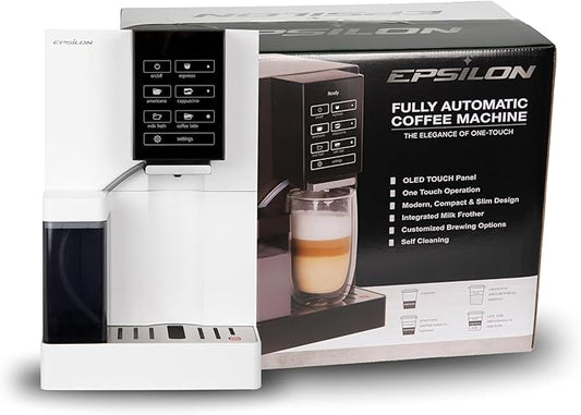 Epsilon Fully Automatic Coffee Machine, Modern One Touch Espresso Machine, Integrated Milk Frother