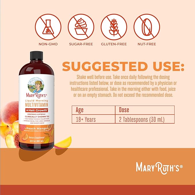 MaryRuth's Liquid Multivitamin + Hair Growth | Clinically Tested for Thicker Hair & Facial Wrinkles