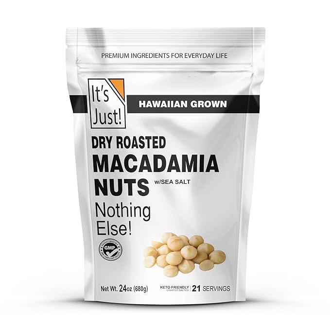 It's Just - Hawaiian Macadamia Nuts (1.5lbs), Small Batch Dry Roasted in USA, Lightly Salted, Keto