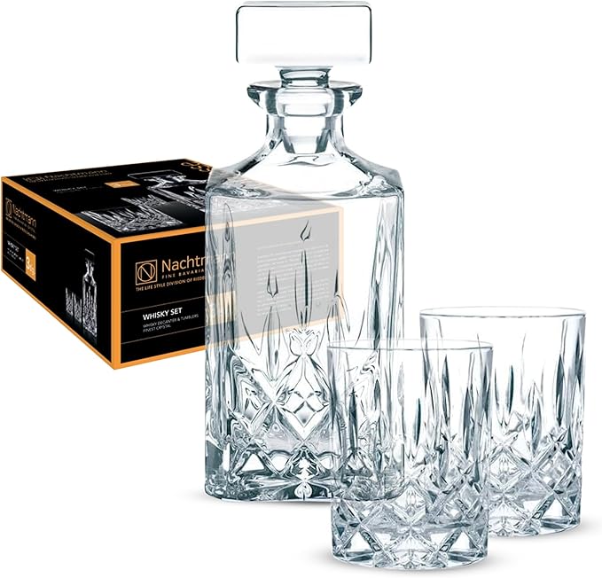 Nachtmann Noblesse 3-Piece Crystal Whiskey Set - 25oz Decanter with Stopper & 10.4oz Tumblers