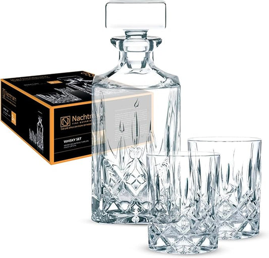 Nachtmann Noblesse 3-Piece Crystal Whiskey Set - 25oz Decanter with Stopper & 10.4oz Tumblers