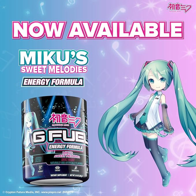 G Fuel Sweet Melodies Hatsune Miku Energy Drink Powder, Pre Workout Caffeine Mix for Gaming, Sugar