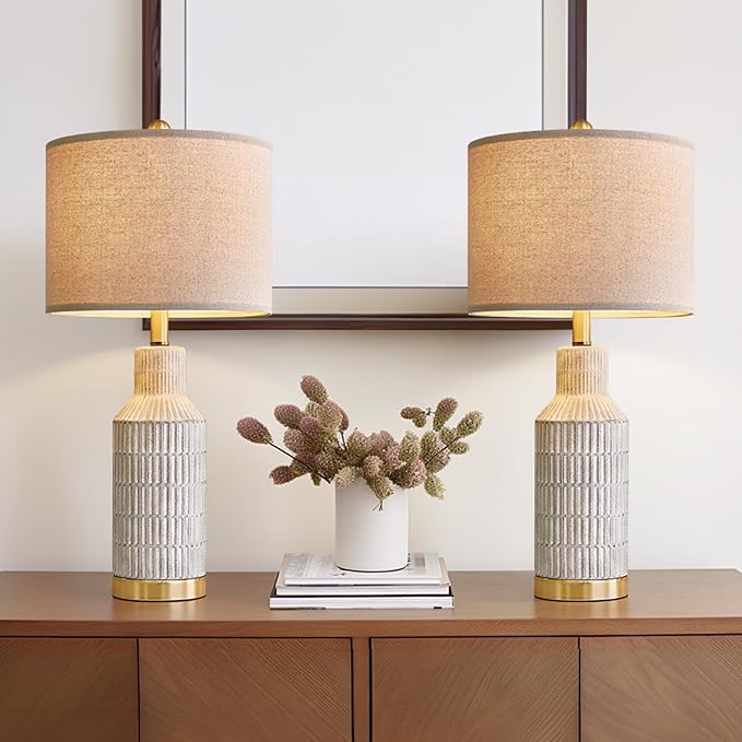 25" Modern Ceramic Lamps Single Table Lamp for Living Room Bedroom Farmhouse Nightstand Bedside