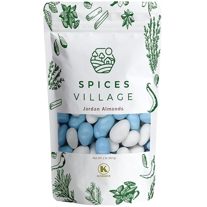 Spices Village Jordan Almonds, Blue and White, Crunchy Candy Coated Almonds, 32 oz, Perfect for