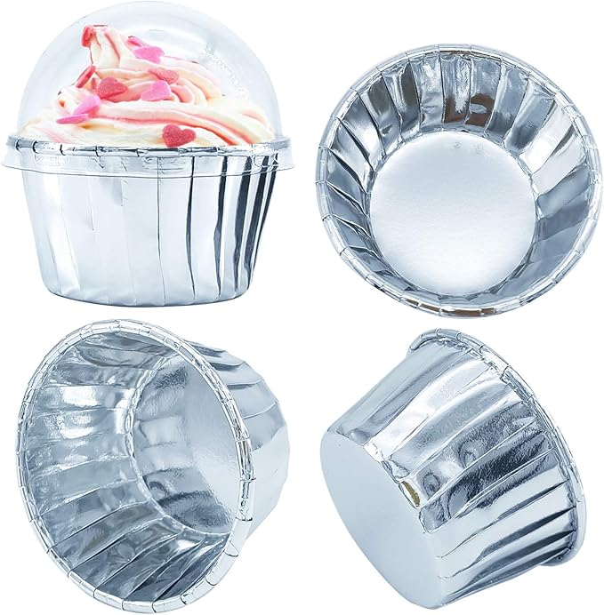 Foil Cupcake Liners with Lids 100Pack,Free-Air 3.5Oz Foil Baking Cups Mini Muffin Liners,Disposable