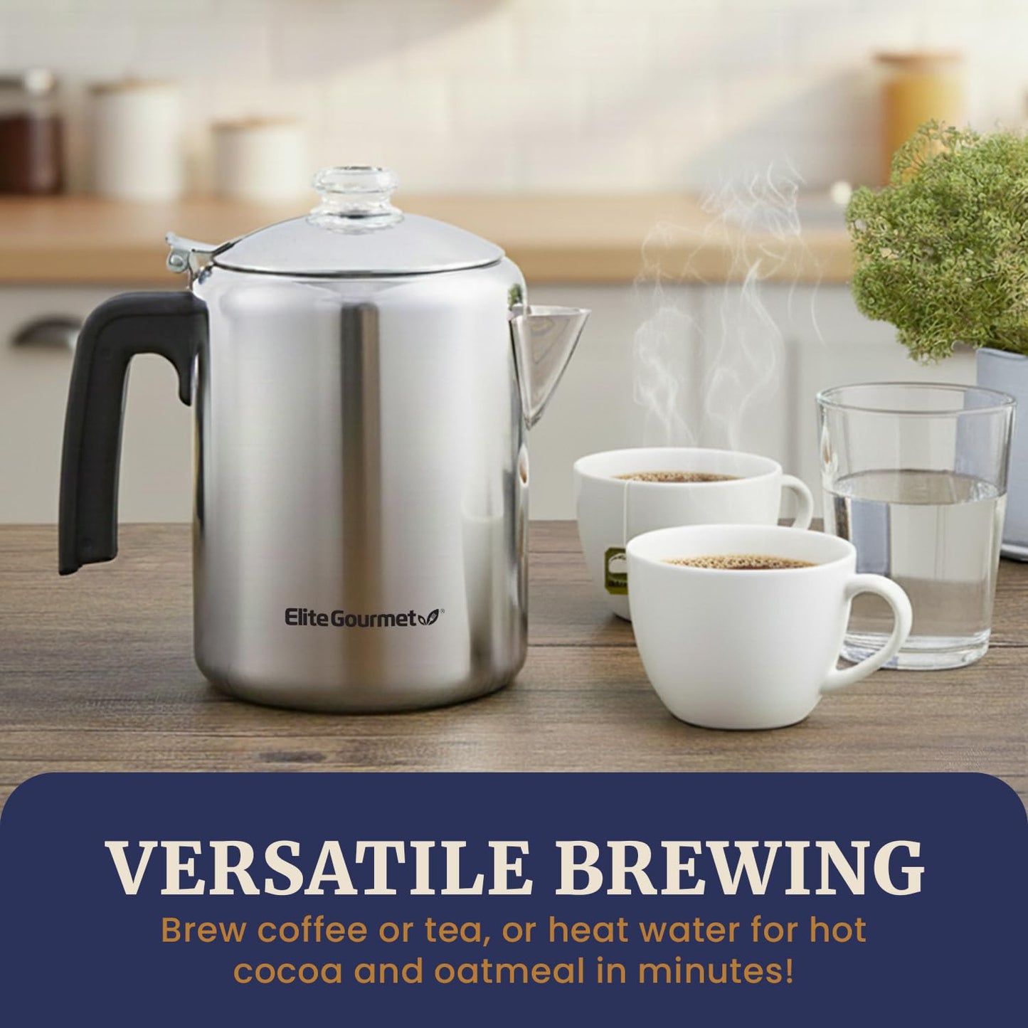 Elite Gourmet EC008 8-Cup Stovetop Coffee Percolator, Stainless Steel