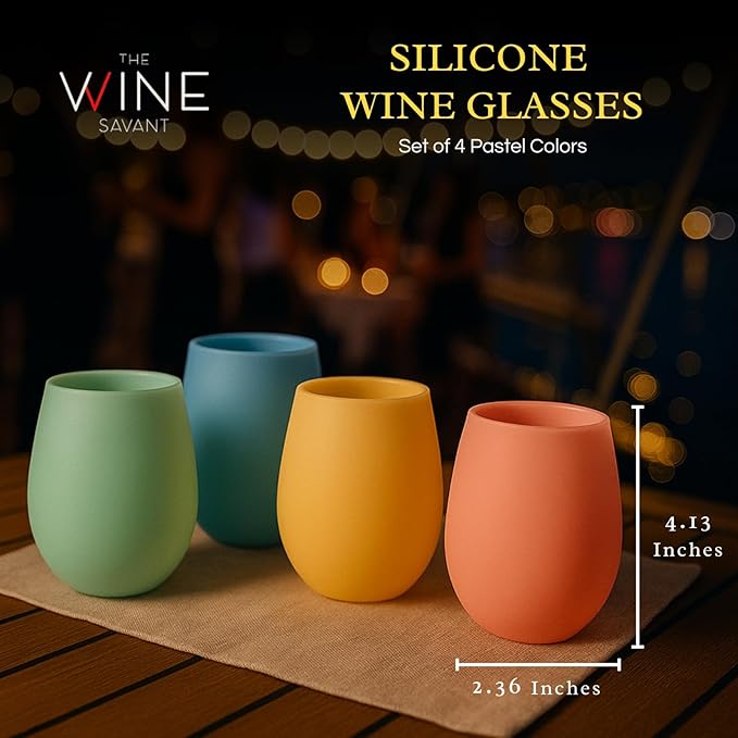 Silicone Wine Glasses – Set of 4 Pastel Colors, 12 oz – Break-Resistant, Flexible & Shatterproof