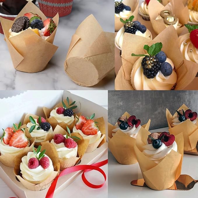 150 Pieces Tulip Cupcake Muffin Liners Paper Baking Cups Greaseproof Cupcake Wrappers for Birthday