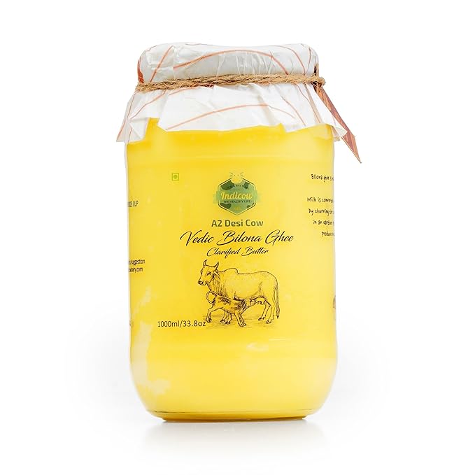 Indicow A2 Desi Cow Ghee, Clarified Butter | Grass Fed Cows | (1000ML(33.8oz), A2 Cow Ghee (Sahiwal