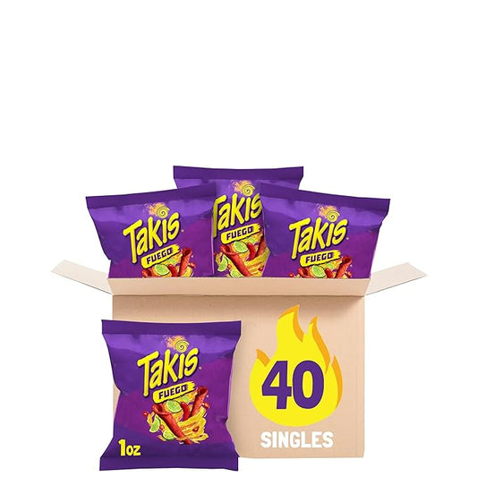 Takis Fuego 40 pc / 1 oz Multipack - Hot Chili Pepper & Lime Flavored Extreme Spicy Rolled Tortilla