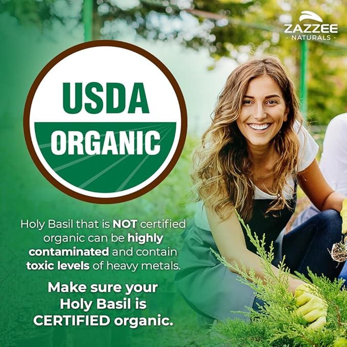 Zazzee USDA Organic Holy Basil 10:1 Extract, 6000 mg Strength, 120 Vegan Capsules, Concentrated and