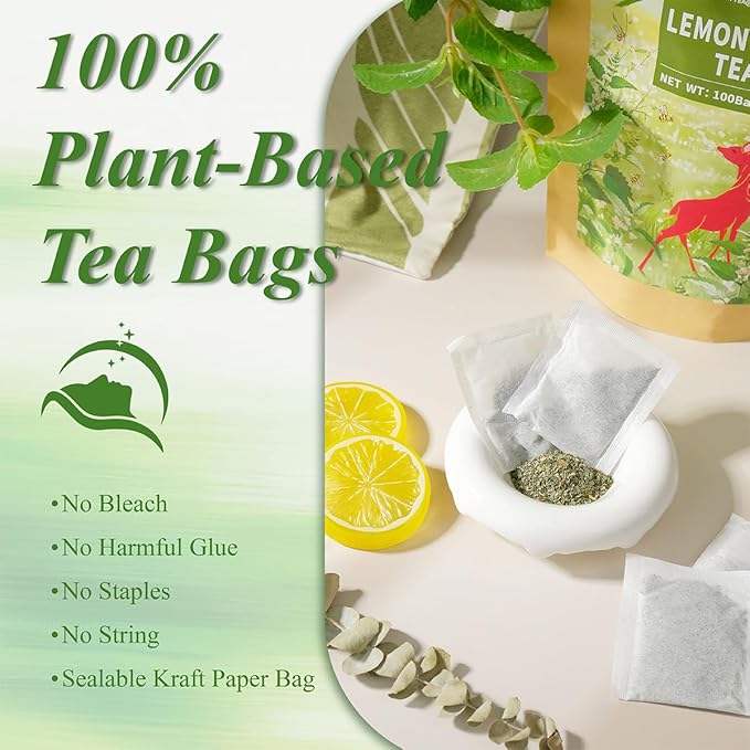 WT WEETEE Lemon Balm Tea Bags, 100 Count Pure Lemon Balm Leaves, Honey Scented with a Delicate