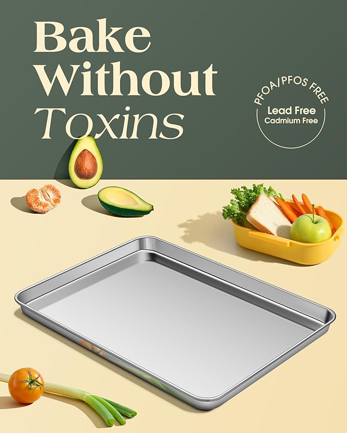 Baking Sheet Set of 2, Commercial Grade Stainless Steel Cookie Sheets for Baking, 18 x 13 Inch