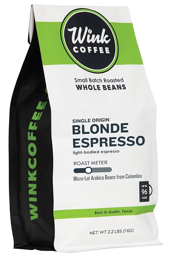 Wink Coffee Blonde Espresso, Light Roast Whole Bean Coffee, Single Origin Colombian Arabica Beans
