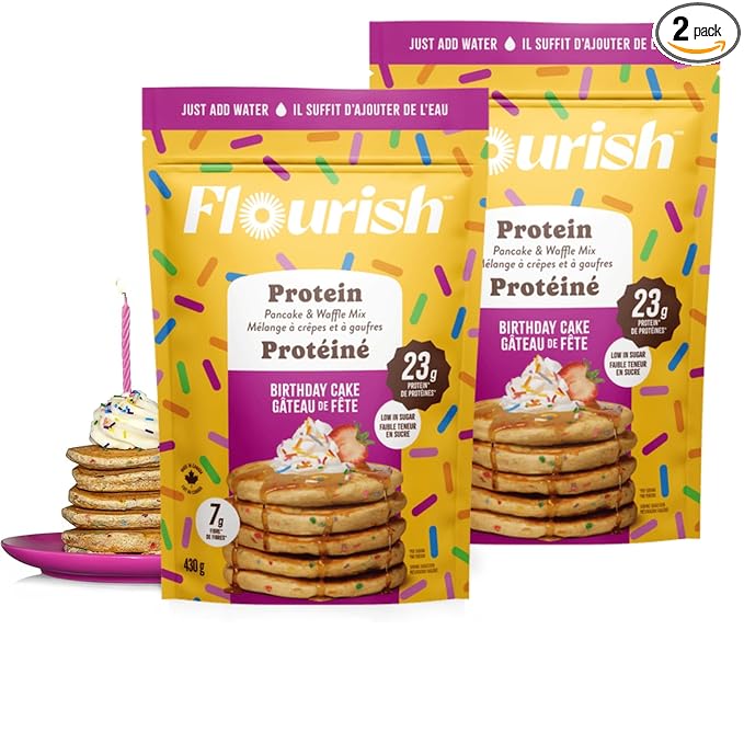 Flourish Protein Pancake & Waffle Mix, with Whey Protein & Flax Seed, No Added Sugar, High in