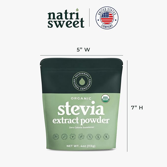 Organic 100% Pure Stevia Powder, 4 oz, Satisfies Sweet Cravings, Lowers Blood Sugar Levels for