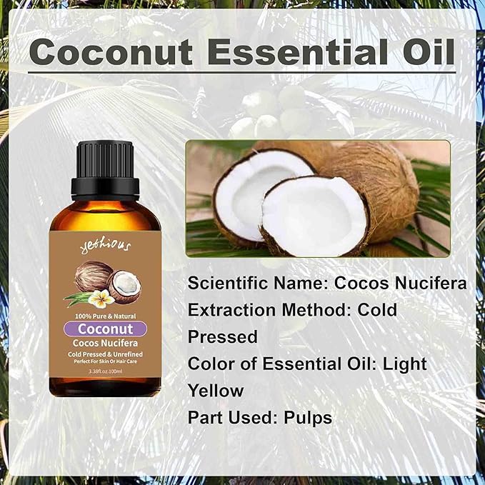 yethious Coconut Oil for Skin 100ML, Coconut Essential Oil for Diffuser Candle Making Soap