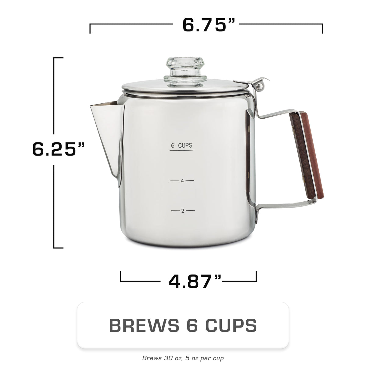 COLETTI Bozeman Percolator Coffee Pot — NO Aluminum or Plastic [6 cup]