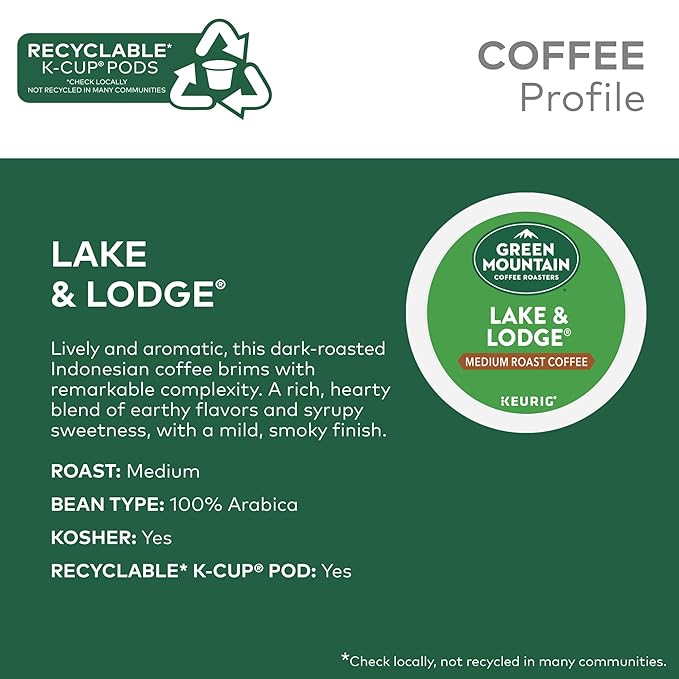Green Mountain Coffee Roasters Lake and Lodge Blend Keurig Single-Serve K-Cup pods, Medium Roast