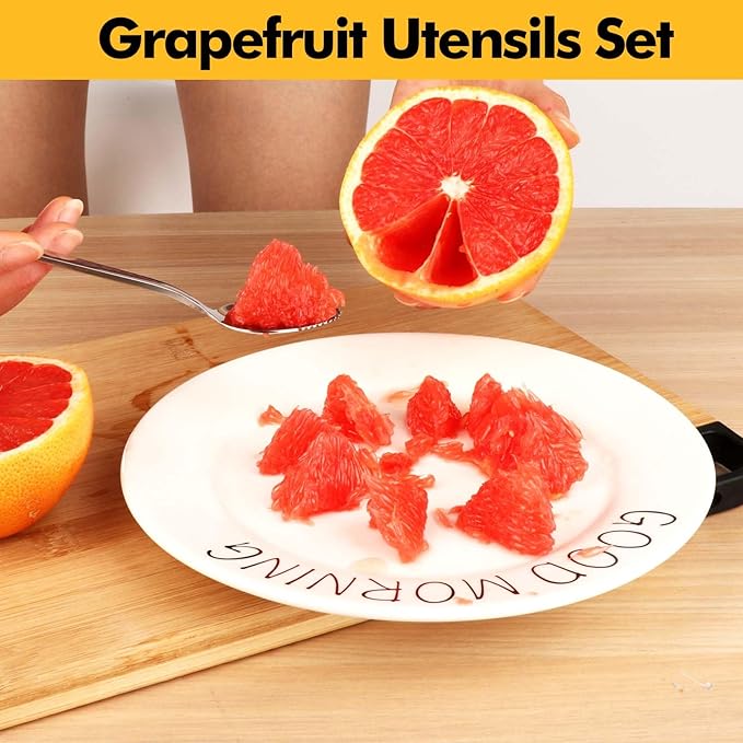 HyperSpoon 5 Pack Grapefruit Spoons & 1 Grapefruit Knife, Stainless Steel Flatware Set Serrated