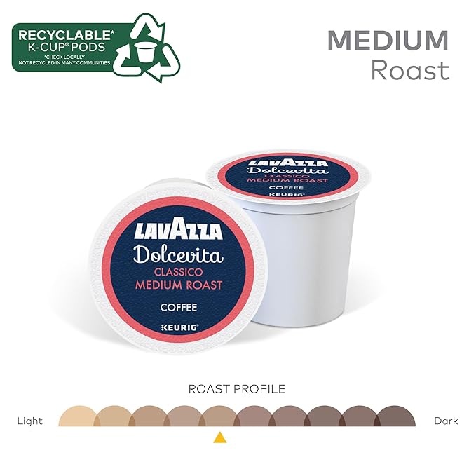 Lavazza Dolcevita Classico, Single-Serve Keurig K-Cup Pods, Medium Roast Coffee, 88-Count Box (4